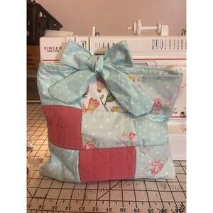 Handmade Patchwork Tote Bag with Bow Accent, Floral & Polka Dot Design, Colorful